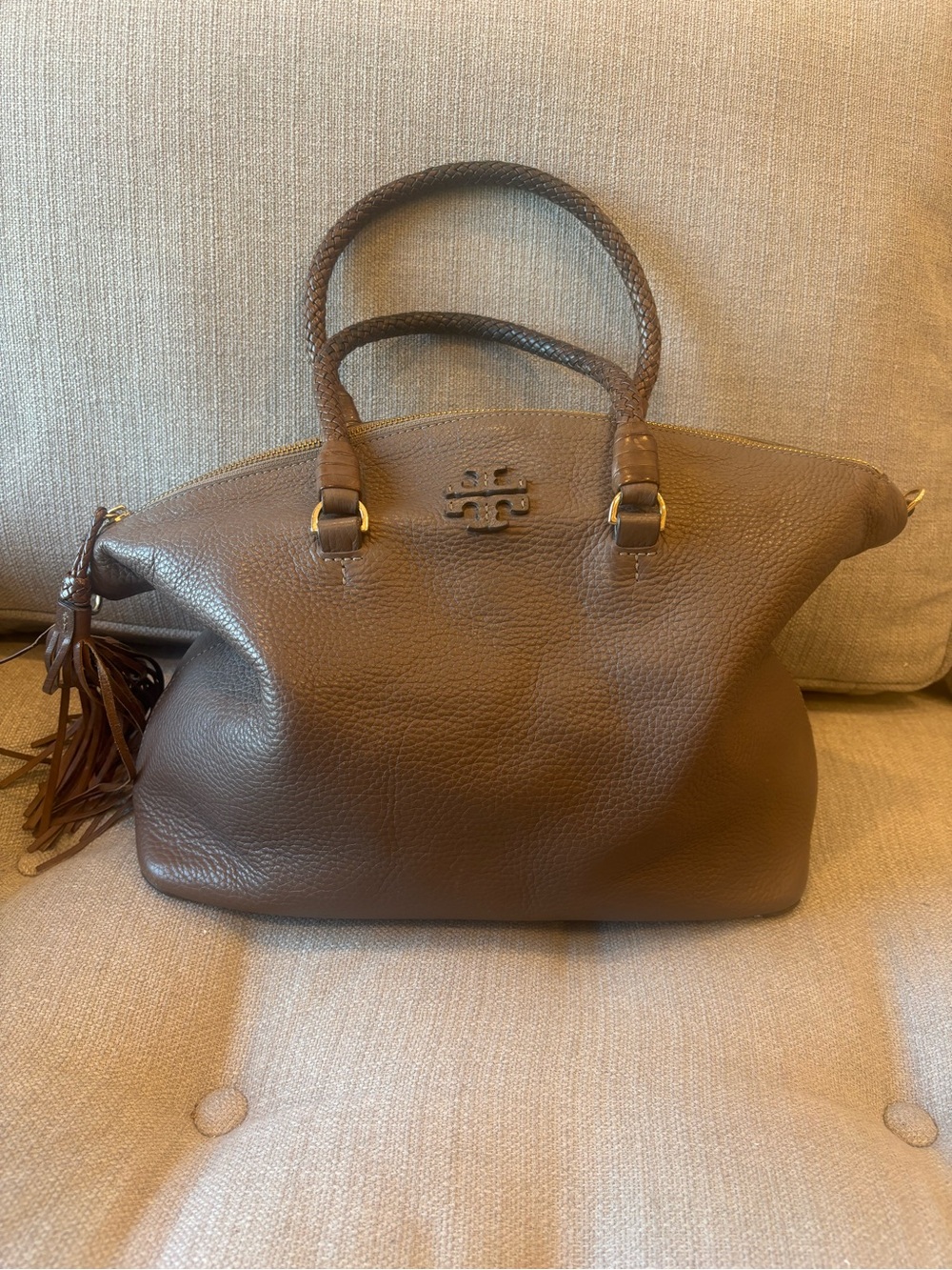Tory Burch Pebbled Leather Tote with Tassel - Picture 8 of 8